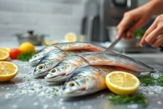 Φρέσκα ψάρια που ετοιμάζονται σε καθαρή κουζίνα με φρέσκα υλικά.