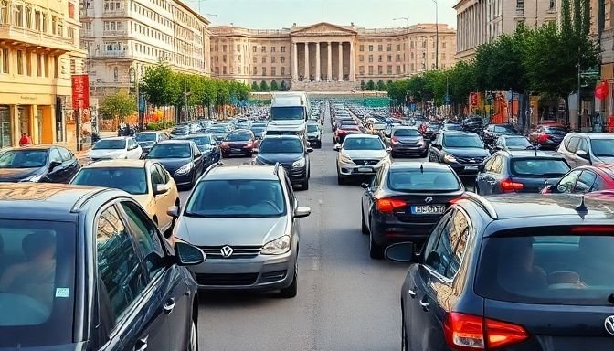 Κίνηση στους δρόμους της Αθήνας με μποτιλιάρισμα και αυξανόμενη συμφόρηση.