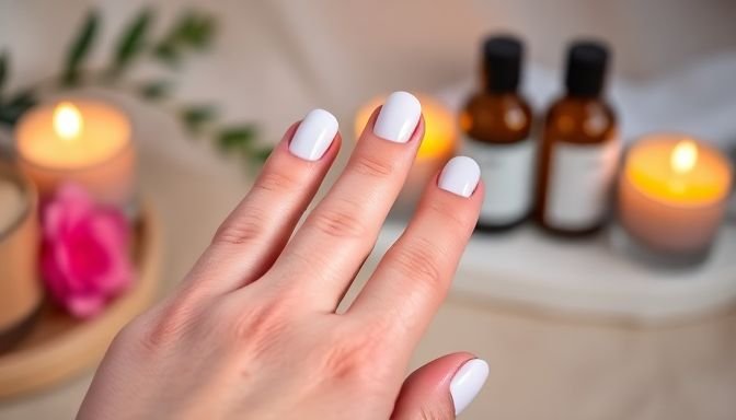 Κοντινό πλάνο χεριού με νύχια που έχουν λευκά σημάδια