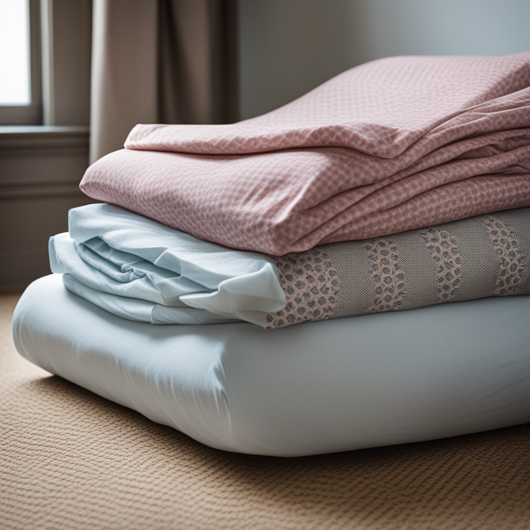 Ένα ατη μέλητο μπουλούκι σεντονιών με λάστιχο που καταλαμβάνει χώρο.