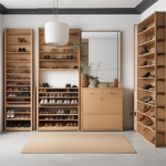 Ένα οργανωμένο χώρο αποθήκευσης παπουτσιών με γαντζάκια και ξύλινα κιβώτια.