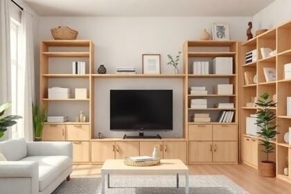 Οργανωμένος χώρος με καθαρές ράφια και απλές αποθηκευτικές λύσεις, που παρουσιάζουν την ευκολία στην τακτοποίηση.