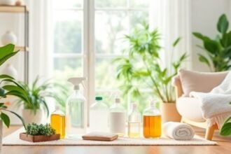 Οικιακή εικόνα με φυσικά καθαριστικά προϊόντα σε ένα φωτεινό και υγιές περιβάλλον.