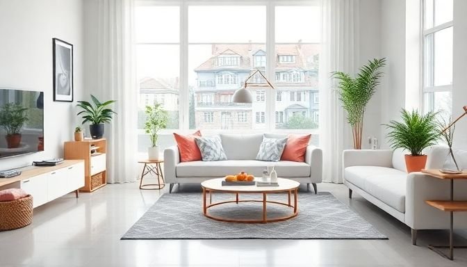 Ένα καθαρό και οργανωμένο εσωτερικό σπίτι με φυσικό φως που εισέρχεται από καθαρά παράθυρα.