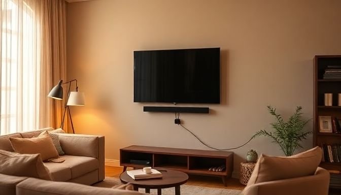 Πώς να Κρύψετε τα Καλώδια της Τηλεόρασης Χωρίς να Πιάσετε Κατσαβίδι 2 Καθιστικό με κρυμμένα καλώδια τηλεόρασης