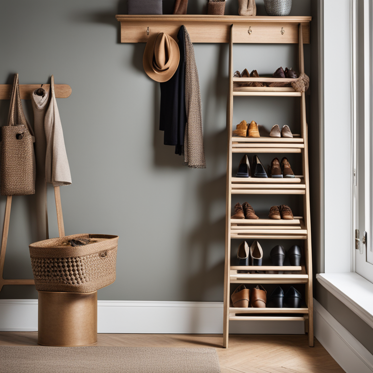 Δημιουργικές ιδέες αποθήκευσης παπουτσιών και αξεσουάρ με χρήση παλιών αντικειμένων και ράγες.