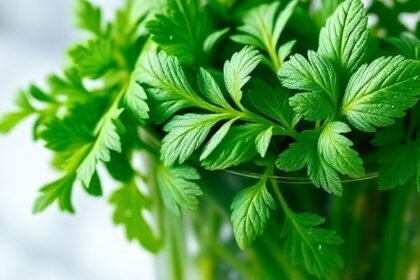 Φρέσκος μαϊντανός και βασιλικός σε ποτήρι με νερό, έτοιμοι προς χρήση.