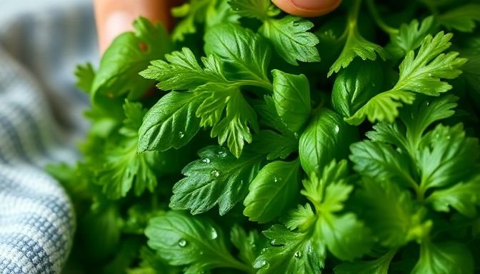 Το μυστικό για να μην ξαναπετάξετε μαϊντανό και βασιλικό ποτέ 3 Λεπτομέρεια φρέσκου μαϊντανού και βασιλικού