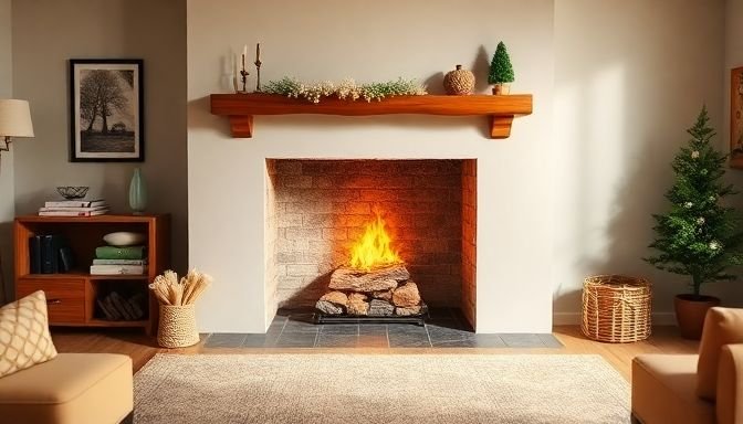 Καθαρισμένο και ετοιμοπόλεμο τζάκι σε χουχουλιάρικο σαλόνι, έτοιμο για χρήση.