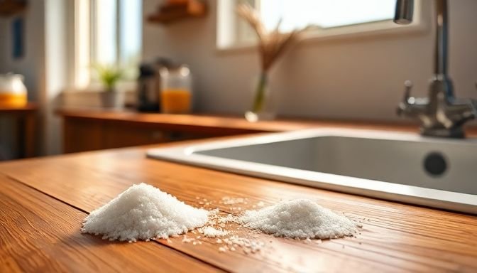 Σκηνή στην κουζίνα με αλάτι και νεροχύτη