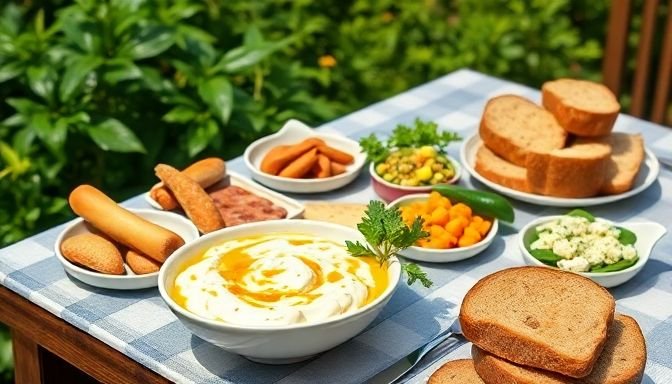 Καλοκαιρινό τραπέζι με διάφορα ελληνικά ορεκτικά