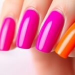 Κοντινή λήψη περιποιημένων νυχιών με λαμπερό βερνίκι νυχιών, αντιπροσωπεύοντας την αισθητική και τη φροντίδα, αλλά και τους κινδύνους από τις χημικές ουσίες.