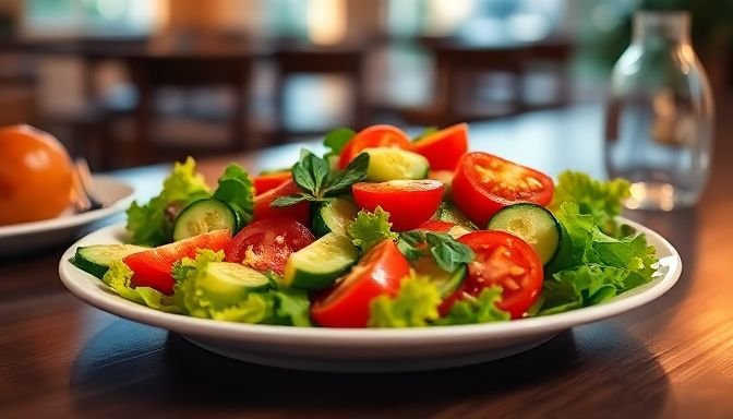 Γιατί το να ξεκινάς το φαγητό με σαλάτα μπορεί να κάνει τεράστια διαφορά στο σάκχαρό σου 2 Ένα πιάτο με φρέσκια σαλάτα γεμάτο λαχανικά.