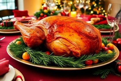 Χριστουγεννιάτικο τραπέζι με ζουμερό ψητό κρέας και αρωματικά βότανα