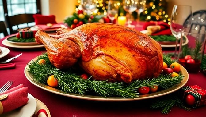 Χριστουγεννιάτικο τραπέζι με ζουμερό ψητό κρέας και αρωματικά βότανα