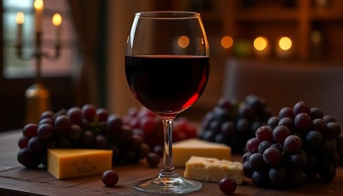 Καθιστικό με ένα ποτήρι ξηρού κόκκινου κρασιού