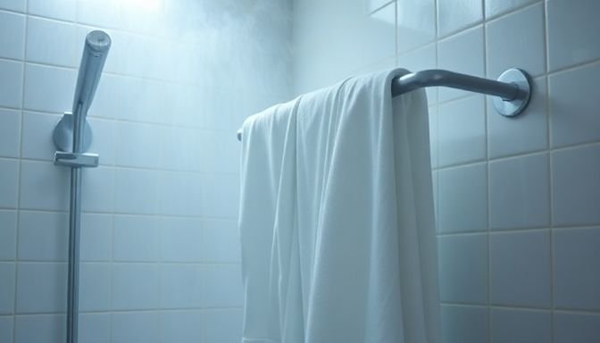 Ποια αντικείμενα δεν αντέχουν την υγρασία του μπάνιου 2 Υγρές πετσέτες σε ανοιχτό μπάνιο