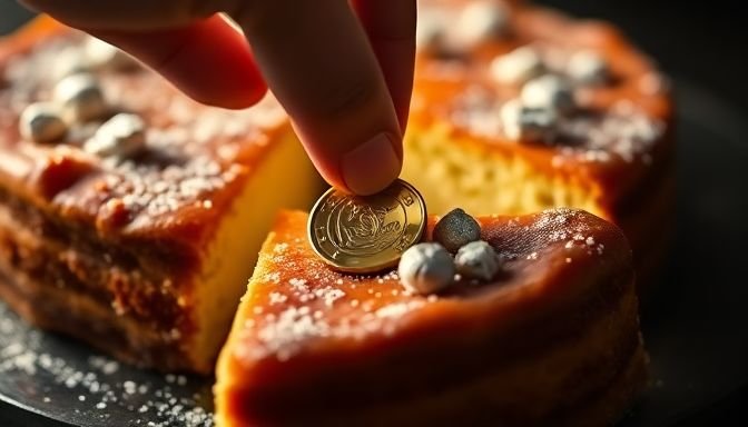 Χέρι που αναζητά το φλουρί στη βασιλόπιτα