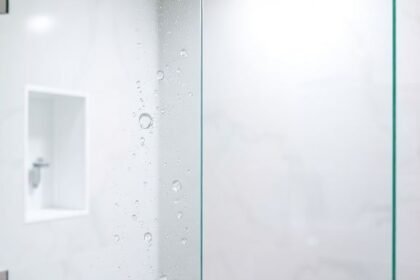 Καθαρές γυάλινες πόρτες ντους χωρίς άλατα και θαμπάδες.