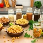 Ποικιλία από όσπρια και φρέσκα λαχανικά σε μια κουζίνα