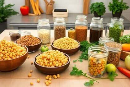 Ποικιλία από όσπρια και φρέσκα λαχανικά σε μια κουζίνα