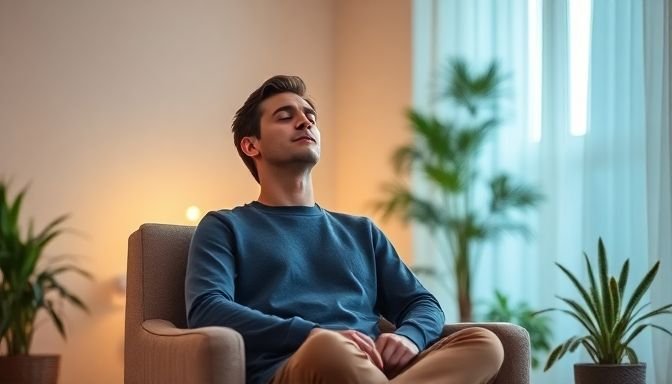 Άτομο σε ήσυχο χώρο, εξασκώντας αναπνοές.