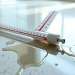 Μια εικόνα από σπασμένο θερμόμετρο υδραργύρου με υδράργυρο να έχει χυθεί στο πάτωμα.