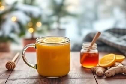 Ζεστό ρόφημα με μέλι και λεμόνι που προσφέρει ανακούφιση από τον πονόλαιμο.