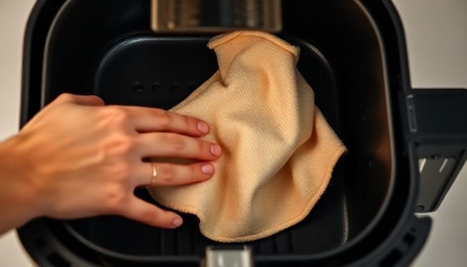 Κοντινό πλάνο καθαρισμού του Air Fryer