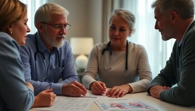 Ιατροί συζητούν σχέδιο θεραπείας γονιμότητας με ζευγάρι.