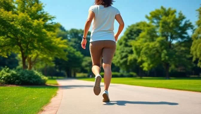 Ένα άτομο περπατάει σε ένα πάρκο, απολαμβάνοντας τη φυσική άσκηση, ενώ η μέση του μπορεί να πονάει. Εικόνα που απεικονίζει τη σχέση μεταξύ περπατήματος και πόνου στη μέση.