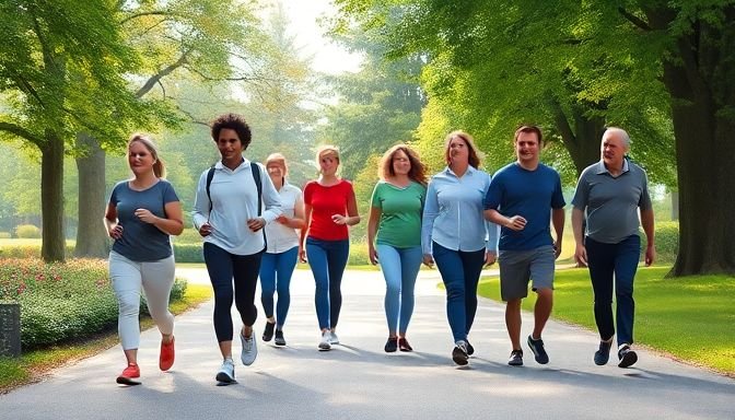Διάφοροι άνθρωποι περπατούν σε πάρκο με καλή στάση σώματος