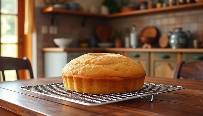 Φρέσκο ψημένο κέικ σε ξύλινο τραπέζι