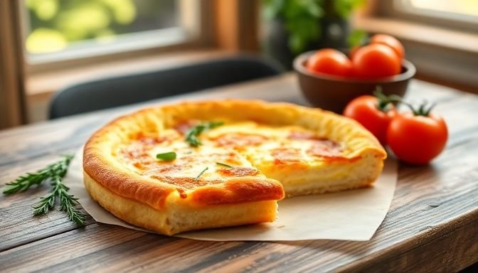 Φέτα τυρόπιτας χωρίς φύλλο σε ξύλινη επιφάνεια