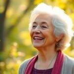 Μια ηλικιωμένη γυναίκα απολαμβάνει τη φύση, αντανακλώντας την εσωτερική της γαλήνη και αυθεντικότητα.