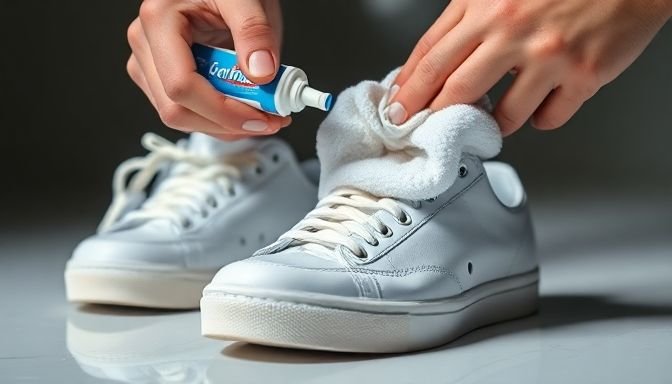 Εφαρμογή οδοντόκρεμας σε παπούτσια