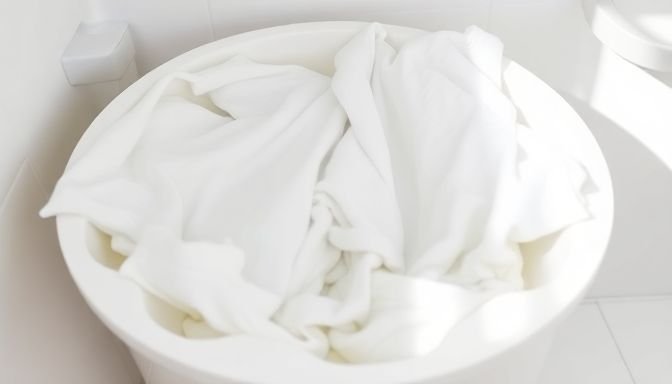 Λευκά ρούχα που μουλιάζουν σε λεκανίτσα με απορρυπαντικό και λευκαντικό.