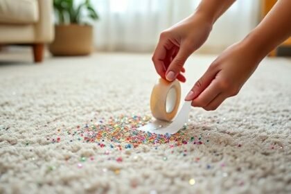 Εικόνα καθαρισμού γκλίτερ από χαλί με κολλητική ταινία.