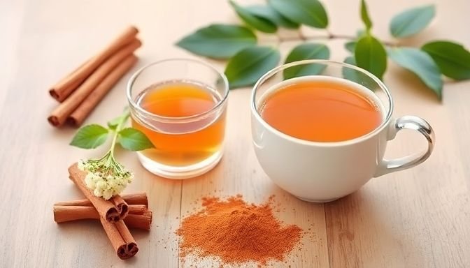 Μια όμορφη σκηνή με κανέλα, τσάι κανέλας και φυσικά στοιχεία που αποπνέουν υγεία και ευεξία.