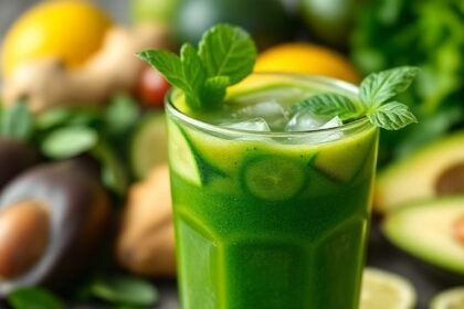Φρέσκο πράσινο smoothie με λαχανικά και φρούτα