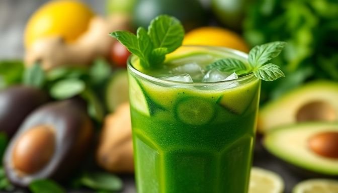 Φρέσκο πράσινο smoothie με λαχανικά και φρούτα