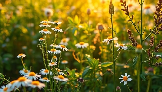 Βοτανόκηπος με χαμομήλι και βασιλικό