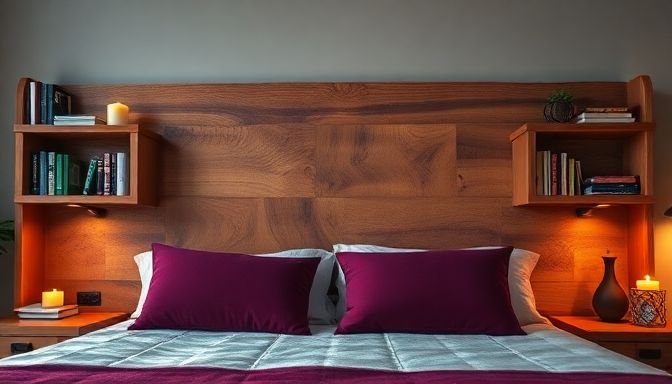 Πώς να Μεταμορφώσετε τον Τοίχο Πίσω από το Κρεβάτι με Στιλ και Λίγα Χρήματα 3 Κοντινές λήψεις από κεφαλάρι με ενσωματωμένα ράφια