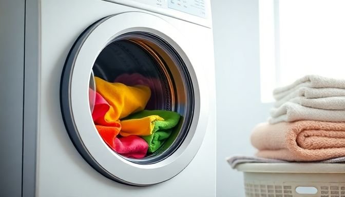 Φωτογραφία πλυντηρίου γεμάτου με ρούχα και πετσέτες, αναδεικνύοντας τις διαφορές στα υφάσματα.