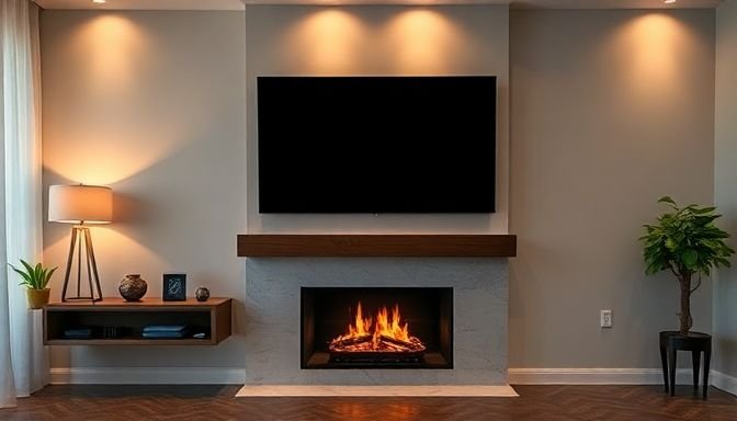 Τηλεόραση πάνω από το τζάκι: Όλα όσα πρέπει να προσέξεις πριν το τολμήσεις 2 Σαλονάκι με τηλεόραση πάνω από τζάκι και ζεστό φωτισμό