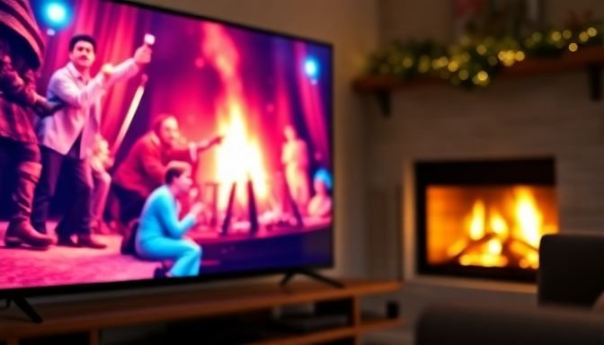 Τηλεόραση πάνω από το τζάκι: Όλα όσα πρέπει να προσέξεις πριν το τολμήσεις 3 Κοντινή λήψη τηλεόρασης με τζάκι στο παρασκήνιο