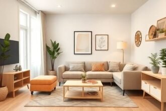 Ένα καλαίσθητο μικρό σαλόνι με πολυλειτουργικά έπιπλα και έξυπνες αποθηκευτικές λύσεις.