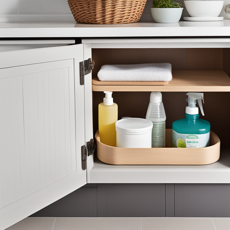 Αυτό είναι το πιο βρώμικο σημείο στην κουζίνα σας – Και δεν είναι αυτό που νομίζετε! 3 Οργανωμένο ντουλάπι κάτω από τον νεροχύτη με καθαριστικά και μαγειρική σόδα.