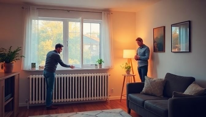 Ένα άτομο ελέγχει τα καλοριφέρ σε ένα άνετο καθιστικό