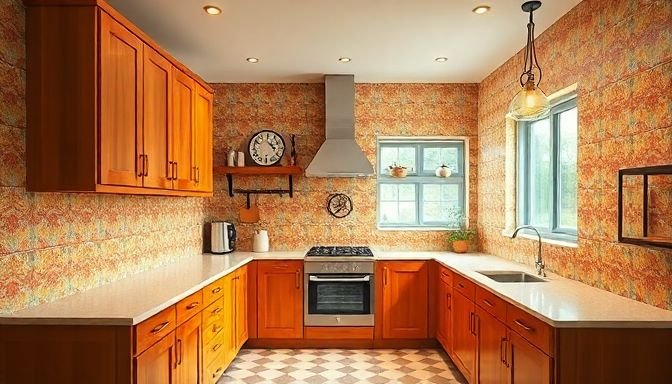 Ιδέες για τοίχους κουζίνας που ξεφεύγουν από τα συνηθισμένα 2 Μια ζεστή και φιλόξενη κουζίνα με ρετρό πλακάκια